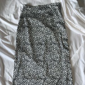 White and Black Cheetah Midi Skirt